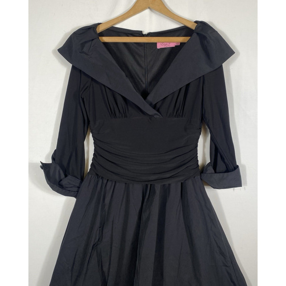Eliza J Dress Size 10 Black Formal Fit & Flare 1950s Style Jersey Knit Satin - Picture 2 of 13